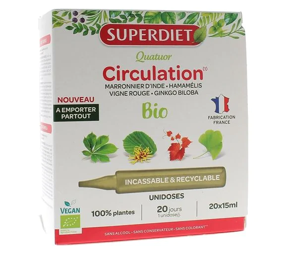 Quatuor Circulation bio Superdiet - boîte de 20 unidoses de 15ml