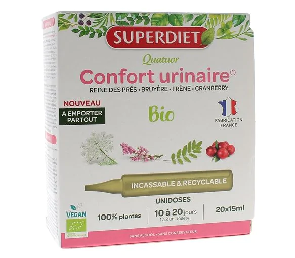Quatuor Confort urinaire bio Superdiet - boîte de 20 unidoses de 15ml