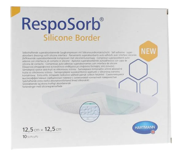 RespoSorb Silicone Border Pansements superabsorbants auto-adhésifs avec interface siliconée 12,5x12,5cm Hartmann - boîte de 10 pièces