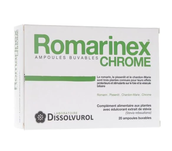 Romarinex chrome ampoules buvables Dissolvurol - boite de 20 ampoules