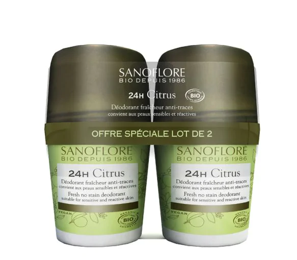 Déodorant Vent de citrus efficacité 24H bio Sanoflore - lot de 2 roll-on de 50 ml