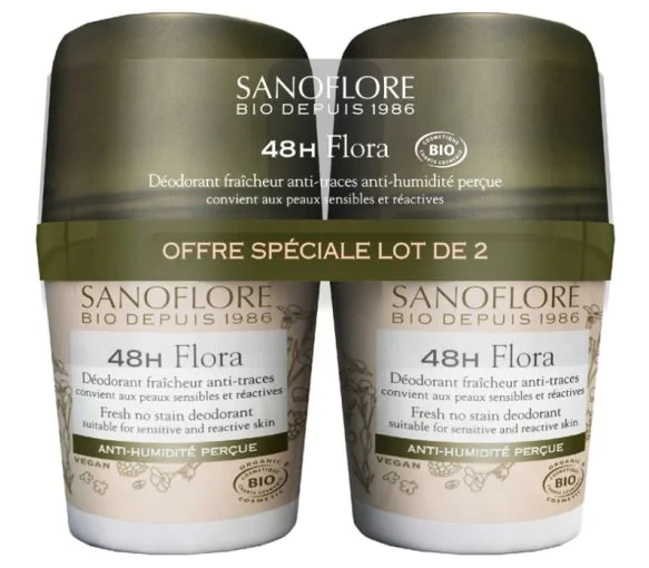 Flora déodorant efficacité 48h bio Sanoflore - lot de 2 roll-on de 50 ml