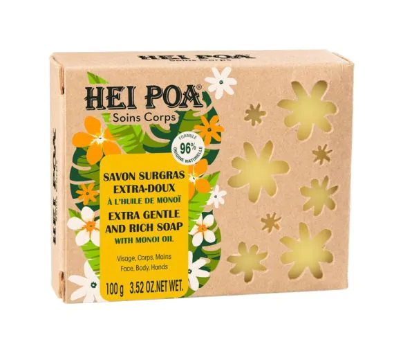 Savon surgras à l'extrait d'huile de monoi corps Hei Poa - pain de 100g