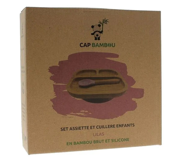 Set de repas pour bébé en bambou Cap Bambou - boîte contenant une assiette à compartiments + cuillère
