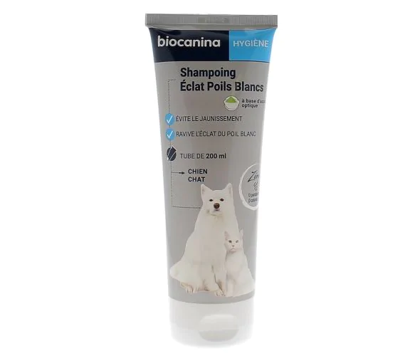 Shampoing éclat poils blancs chien et chat Biocanina - tube de 200 ml