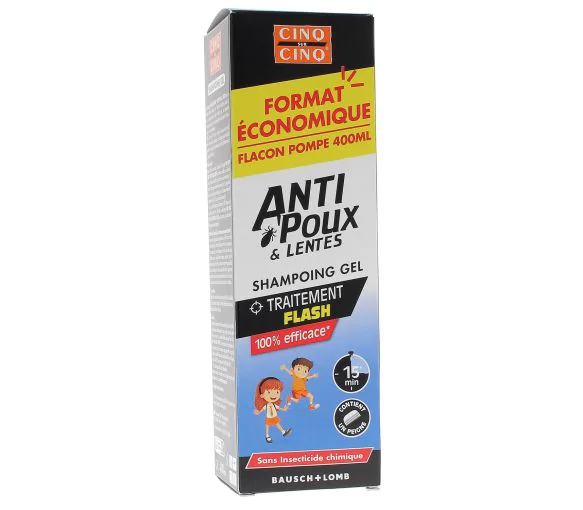Shampooing Gel anti poux & lentes Cinq sur Cinq - flacon-pompe de 400 ml + peigne