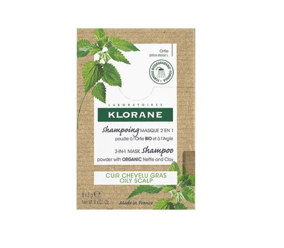 Shampooing masque 2 en 1 cheveux gras Klorane - 8 sachets de 3 g