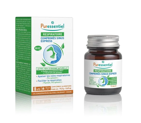 Sinus express aux huiles essentielles bio Puressentiel - boîte de 15 comprimés