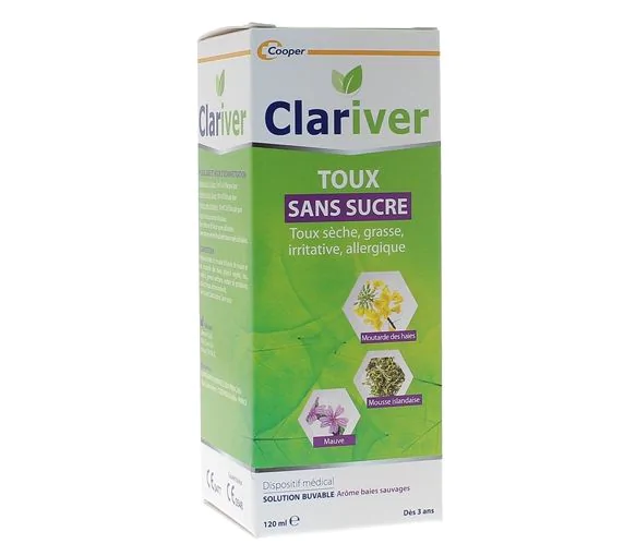 Sirop toux sèche grasse irritative allergique sans sucre Clariver - flacon de 120 ml