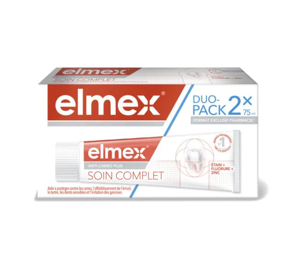 Soin complet anti-caries plus Elmex - lot de 2 tubes de 75 ml