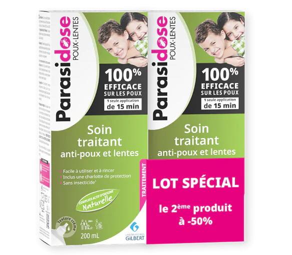 Soin traitant anti-poux et lentes Parasidose - lot de 2 tubes de 200 ml
