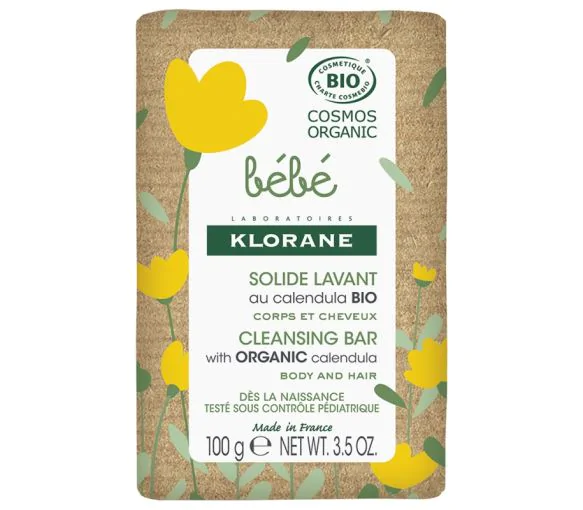 Solide lavant corps et cheveux bio bébé Klorane - savon de 100g