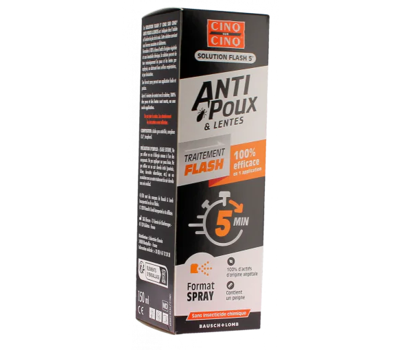 Solution flash 5' anti-poux et lentes Cinq sur Cinq - spray de 150ml + un peigne