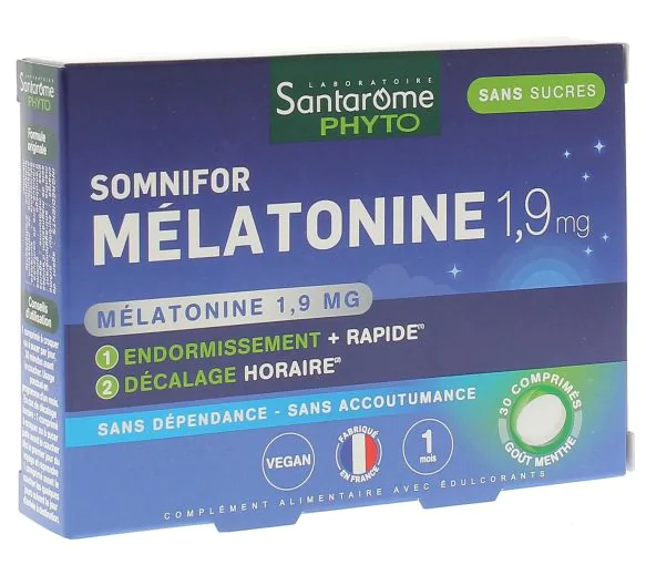 Somnifor Mélatonine 1,9 mg Santarôme - boîte de 30 comprimés