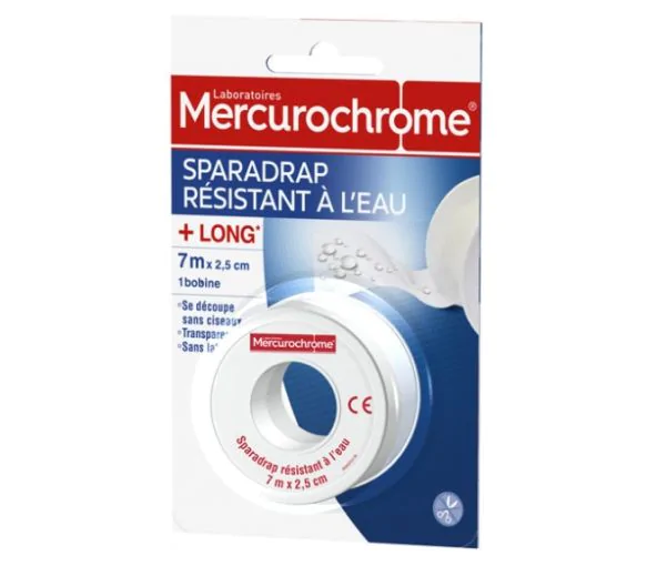 Sparadrap résistant à l'eau Mercurochrome - 1 bobine de 7 m
