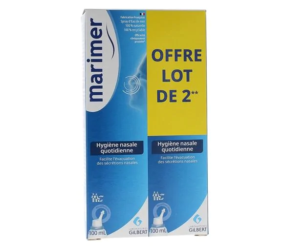 Spray hygiène nasale quotidienne eau de mer 9% Marimer - lot de 2x100ml