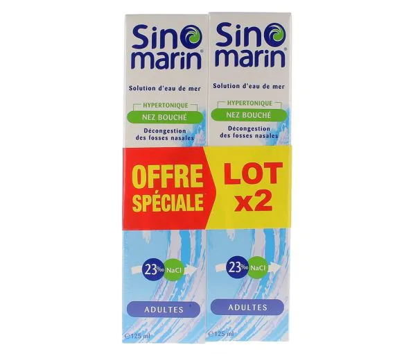 Spray nasal solution d'eau de mer hypertonique nez bouché Sinomarin - lot de deux sprays de 125ml