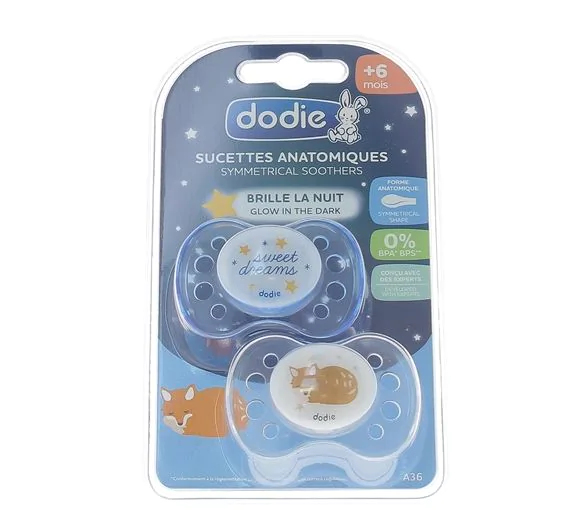 Sucettes anatomiques +6 mois spéciales nuit Dodie - lot de 2 sucettes