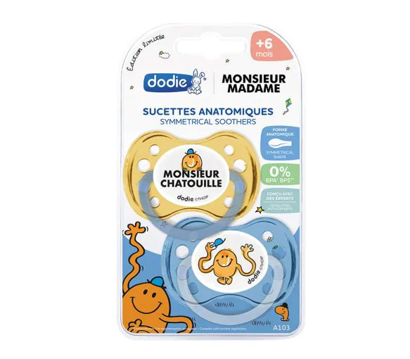 Sucettes anatomiques édition limitée Madame Monsieur +6 mois Dodie - lot de 2 sucettes
