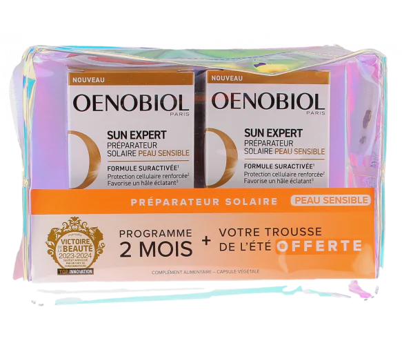 Sun Expert préparateur solaire peau sensible Oenobiol - 2 pots de 30 capsules + trousse offerte
