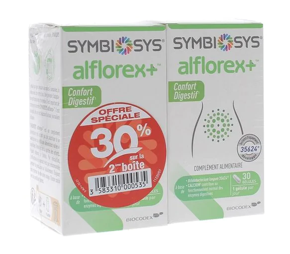 Symbiosys Alflorex+ Biocodex - lot de 2 boîtes de 30 gélules