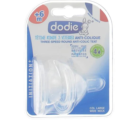Tétines rondes 3 vitesses anti-colique +6 mois Dodie - 2 tétines