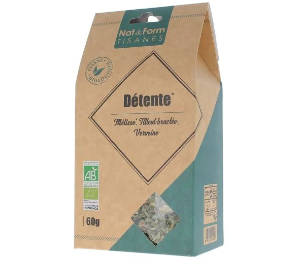 Tisane Détente Mélisse, Tilleul bractée et Verveine Nat & Form - Sachet de 60 g