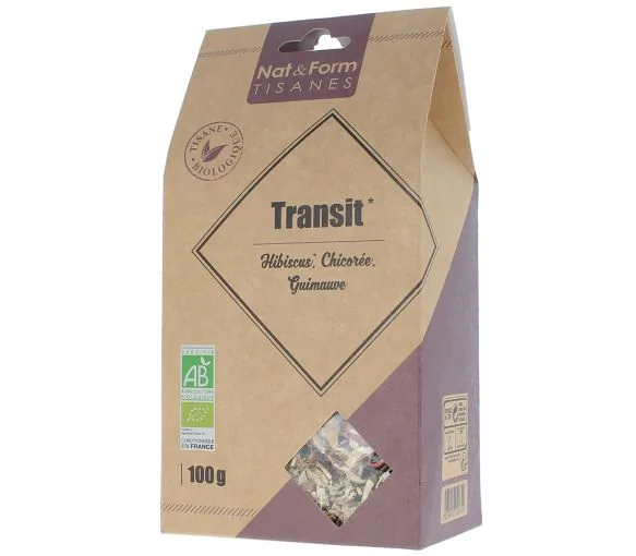 Tisane Transit hibiscus, chicorée, guimauve bio Nat & Form - sachet de 100 g