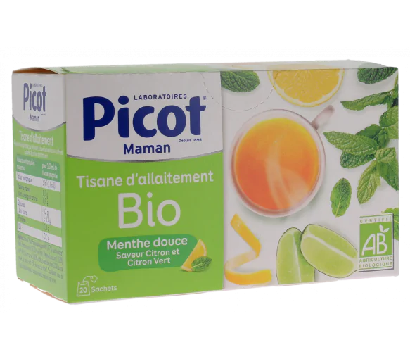 Tisane d'allaitement menthe douce saveur citron bio Picot - boîte de 20 sachets
