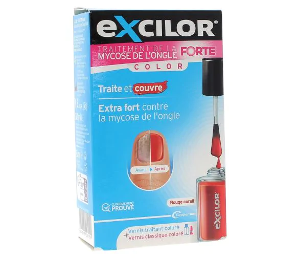 Traitement de la mycose de l'ongle Forte Color rouge corail Excilor - flacon de 30ml