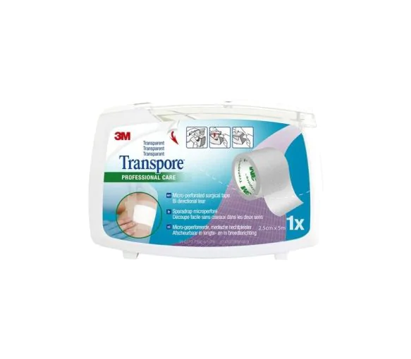 Transpore Sparadrap transparent 3M - un rouleau de 2,5cm x 5m