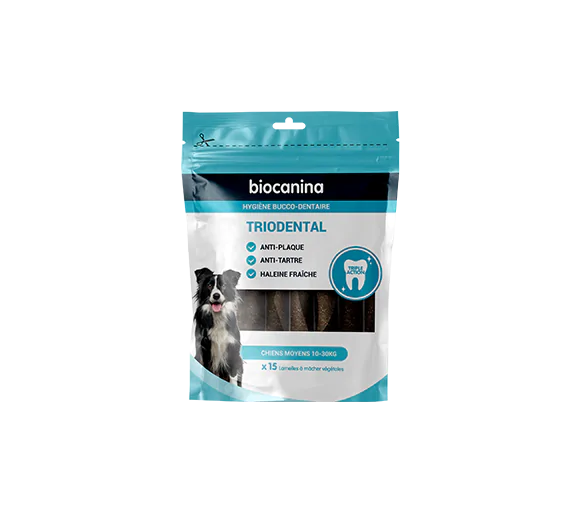 Triodental lamelle à mâcher chiens moyens 10-30kg Biocanina - sachet de 15 lamelles à mâcher végétales