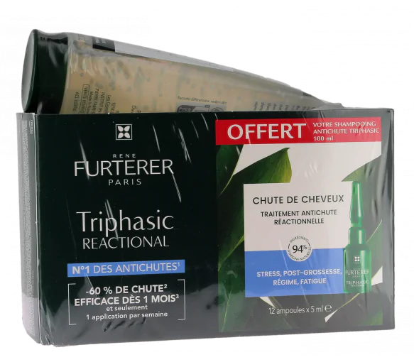 Triphasic Reactional chute de cheveux René Furterer - boite de 12 ampoules + shampooing 100ml offert