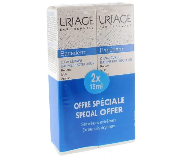 Bariéderm cica-lèvres baume réparateur Uriage - lot de 2 tubes de 15 ml