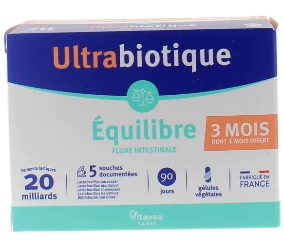 Ultrabiotique Équilibre Nutrisanté - boîte de 60 gélules végétales + 30 gélules offertes