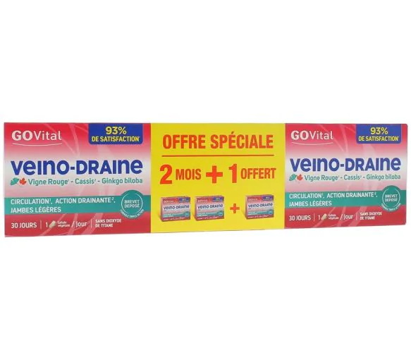 Veino-Draine Jambes lourdes GOVital - 2 boîtes de 30 jours + 1 boîte de 30 jours offerte