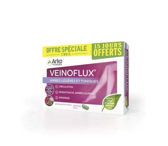Veinoflux Jambes légères et toniques Arkopharma - boîte de 60 gélules - offre spéciale 15 jours offerts