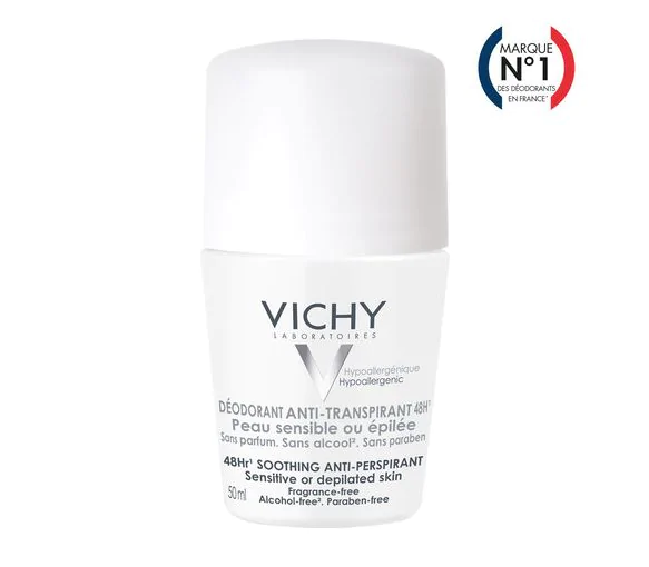 Déodorant anti-transpirant 48h peau sensible ou épilée Vichy - Roll-on bille de 50 ml