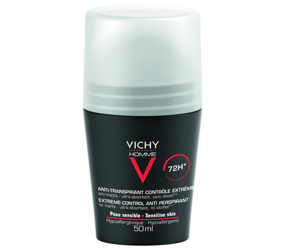 Déodorant anti-transpirant 72h peau sensible Vichy homme - flacon bille de 50 ml
