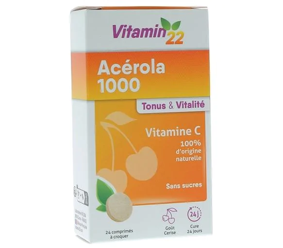Vitamin'22 Acérola 1000 vitamine C Ineldea - boîte de 24 comprimés à croquer