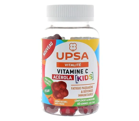 Vitamine C acérola kids goût fraise Upsa - pot de 60 gommes