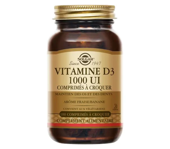 Vitamine D3 1000 UI Solgar - boîte de 100 comprimés à croquer