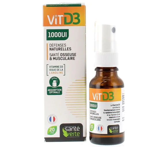 Vitamine D3 1000 UI défenses naturelles Santé Verte - spray de 20ml