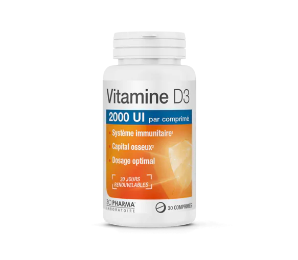 Vitamine D3 2000UI 3C Pharma - pot de 30 comprimés