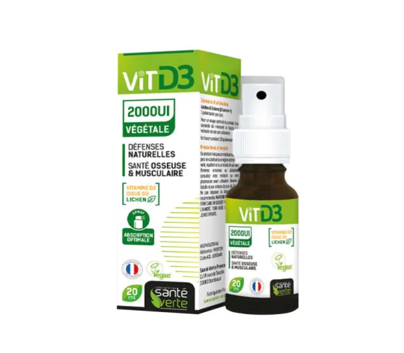 Vitamine D3 végétale 2000 UI défenses naturelles Santé Verte - spray de 20ml
