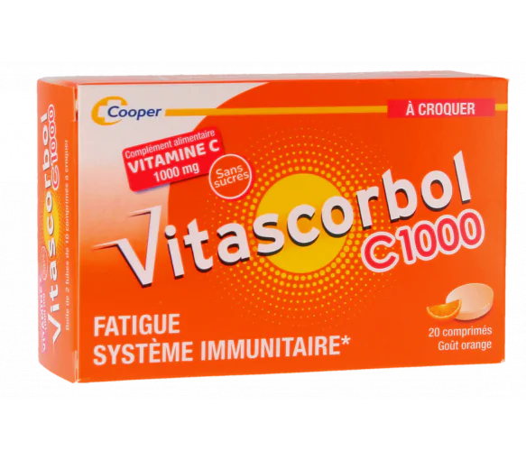 Vitascorbol C1000 vitamine C Cooper - boîte de 20 comprimés à croquer