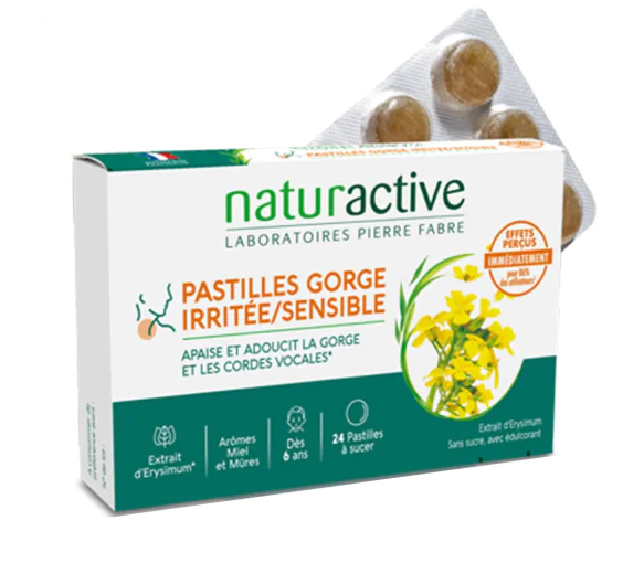 Pastilles gorge irritée et sensible Naturactive - boîte de 24 pastilles