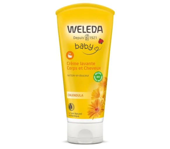 Crème lavante Calendula corps et cheveux Weleda bébé - tube de 200 ml