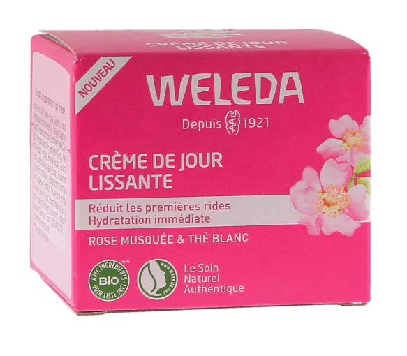 Crème de jour lissante rose musquée et thé blanc Weleda - pot de 40ml