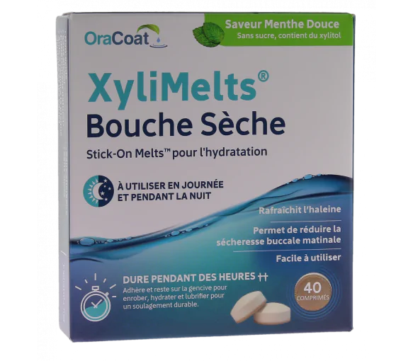XyliMelts Pastille adhésive contre la bouche sèche saveur menthe douce - boîte de 40 comprimés